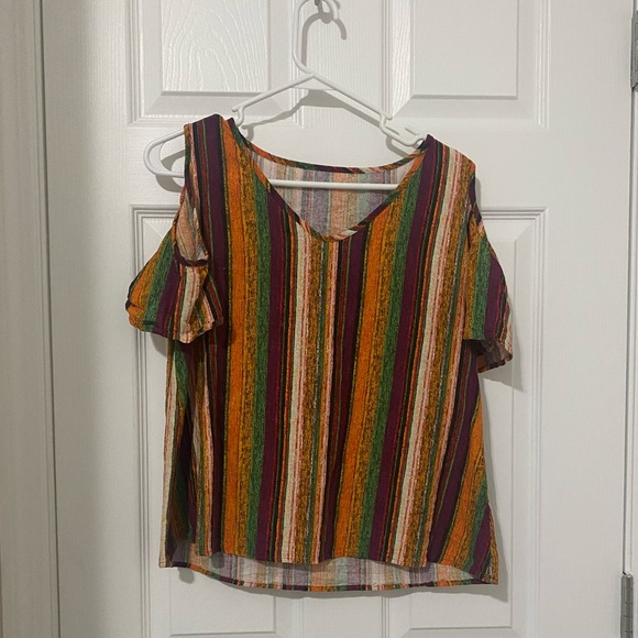 HP 5/17!! SHEIN Emery Rose Colorful Striped Cold Shoulder Top - Picture 4 of 7